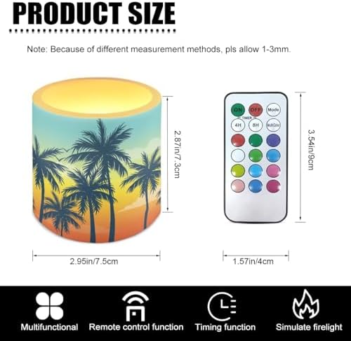 Flameless Votive Candles Sunset Glow Palm Coconut Tree Pattern 4 Pcs LED Pillar Candle Tealights Long Lasting with Remote Timer for Indoor Outdoor Coastal Home Decoration - Image 7