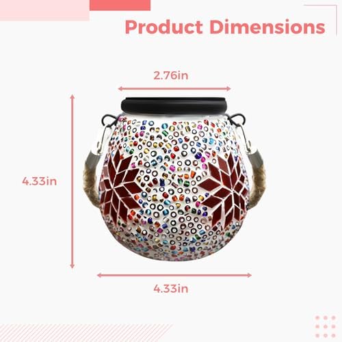 Mosaic Solar Lights Outdoor Waterproof, Hanging Solar Lantern with Stained Glass Design, Maple Leaf Pattern Tabletop Lights, No Wiring, Auto On Off, 4.33 x 4.33 in, 11 x 11 cm for Patio, Garden - Image 4