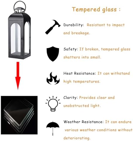 Bdor 20 Inch Outdoor Indoor Lantern, Set of 2 Black Metal Candle Lanterns - Image 5