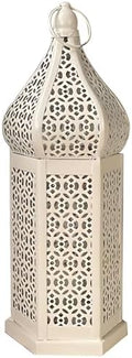 Hollow Metal Lantern, White Iron, Moroccan Vintage, Led, Tower Design Tall, Outdoor/Indoor, Patio, Garden, Hotel, Home, Hanging & Standing by Unknown