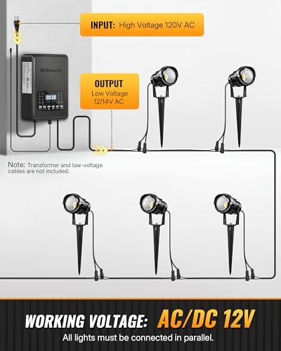 6W 700LM Low Voltage Landscape Lighting, 12V AC/DC 3000K Warm White LED Low Voltage Landscape Lights, IP65 Waterproof Outdoor Spotlights with Connectors for Garden Tree Yard 10Pack W01SLP1006 - Image 6