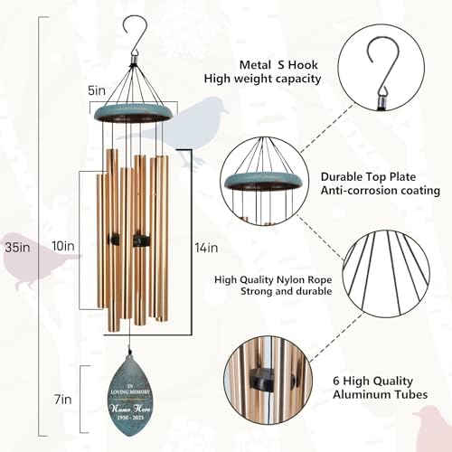 ASTARIN Personlized Wind Chimes Memorial, 35 in Sympathy Gifts for Loss of Loved One, Sympathy Wind Chimes for Loss Lover Mother Father, Metal Wind Chime for Funeral(Produced in Texas) - Image 3