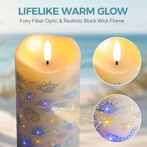 Blue Ocean Coastal Fiber Optic Flameless Pillar Candles with Remote - Image 3