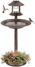 LDAILY Outdoor Bird Bath, 42’’ Solar Lighted Pedestal Birdbaths with Birds Feeder ,20’’ Water Bowl, Flower Planters and 3 Stakes, Attract Birds Antique Bird Bath for Outside Garden, Yard (Bronze, 42‘’) by LDAILY