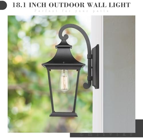 Emliviar Outdoor Wall Lantern, 1-Light Exterior Wall Mount Light with Clear Glass in Black Finish, 18" Height, 500181 - Image 6