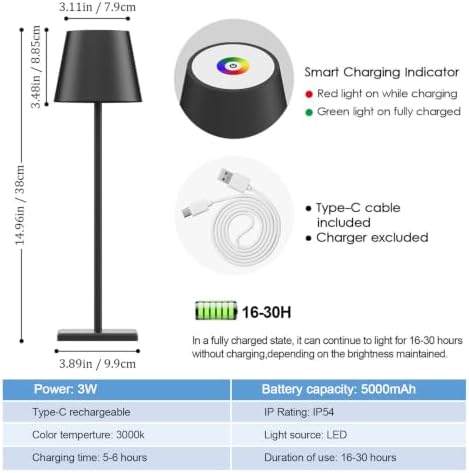 Cordless Table Lamp 5000mAh LED Rechargeable Lamp Black RGB, 2-Pack - Image 5