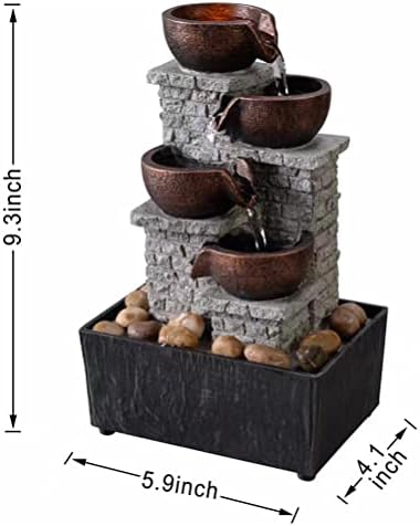 Kalona 4-Tier Indoor Waterfall Tabletop Fountain with LED Lights and Natural Rocks, Cascading Bowl Desk Fountain for Home and Office Decoration, Relaxing Water Feature (21132B) - Image 4