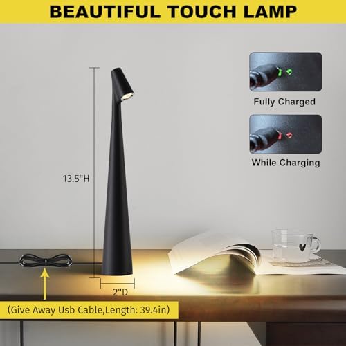 Black Set of 2 Cordless Table Lamps Rechargeable Battery Operated Lamp Touch,Waterproof Desk Lights for Reading,Bedroom, Living Room,Nightstand,3 Levels Brightness - Image 5