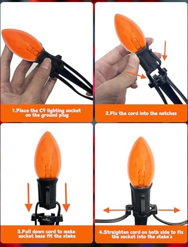 10 Pack Halloween Pathway Stake Lights,19.5ft Halloween Party Decor Walkway Lights with C9 Clear Black&Orange Bulbs for Outdoor Lawn Patio Yard Walkway Garden,Waterproof Clear Black&Orange - Image 5