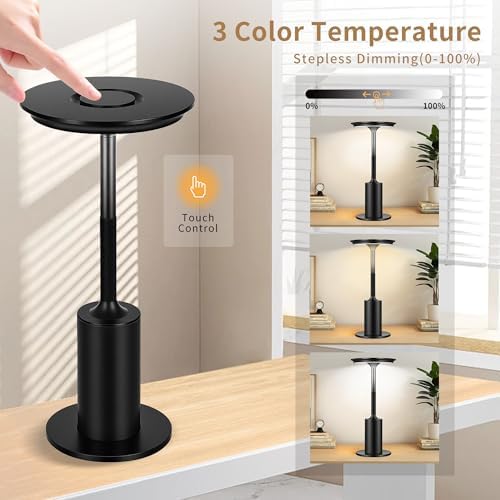 Modern Cordless Table Lamp Set of 2, Black Portable LED Desk Lamps - Image 2