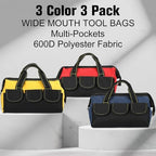 Sanwuta 3 Pack 18 Inch Tool Bags, Classic, Blue, Red, Yellow - Image 4