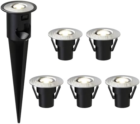 Low Voltage In Ground Lights 6PK 0.6W LED Spotlights 12V AC Outdoor Light 7 Lumens Landscape Lighting Kit 3200K with Spike Stake and Connector for Pathway Garden, Yard, Lawn by LLLIGHTINGLIVING