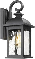 FEMILA Dusk to Dawn Exterior Wall Sconce, 15" Front Porch Light Fixtures Wall Mount for Patio, Garage, Garden, UL Listed, Matte Black Water Ripple Glass, 4FD54B-PC BK-WP by FEMILA