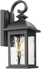 FEMILA Dusk to Dawn Exterior Wall Sconce, 15" Front Porch Light Fixtures Wall Mount for Patio, Garage, Garden, UL Listed, Matte Black Water Ripple Glass, 4FD54B-PC BK-WP by FEMILA