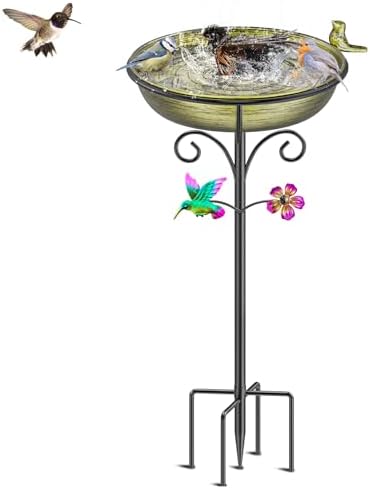 38.6in Bird Baths for Outdoors, Detachable Birdbaths for The Garden Clearance, Freestanding Bird Baths for Outdoors, Bird Bath Bowl Spa & Birdfeeder with Metal Stake Stand (Retro Gold) by VeyFolzinst
