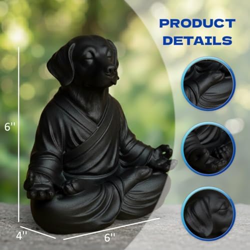 OLOMA Concrete Meditating Dog Statue Heavy Stone Garden Sculpture Weather Resistant Outdoor Indoor Decor for Patio Lawn Yard Entryway Meditation Space Accent Feature - Image 2