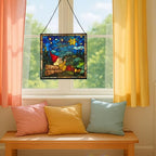 Gnome Stargazing Stained Glass Suncatcher – Square Hanging Window Panel for Home, Garden, Nursery, Halloween, Christmas, Memorial Day – Whimsical Glass Art Gift for Gnome Lovers co5w02 - Image 5