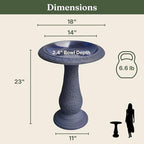 Pedestal Bird Bath Bowl 23 Inch Sea Blue - Stone-Resin Composite Bird Baths for Outdoors - Decorative Standing Outdoor Garden Decor for Front Porch Patio Yard Backyard Lawn Ornament - Image 4