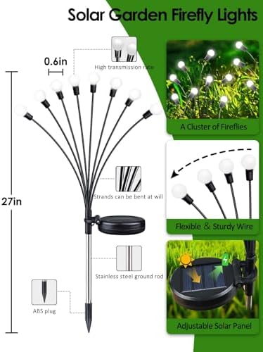 8 Pack Solar Garden Lights, 64 LED Firefly Lights Solar Outdoor Waterproof - Image 2