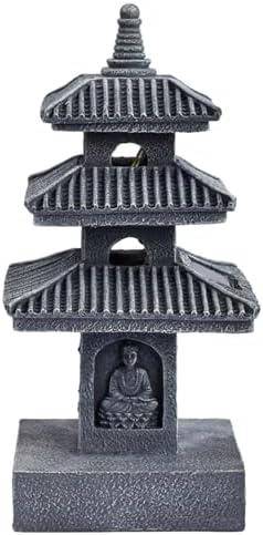 Pagoda Garden Statue, 10 Inch Weatherproof Solar Garden Decor, LED Light Zen Japanese Lantern for Backyard Balcony Patio Lawn Yard, Grey Pagoda Statue - Image 2