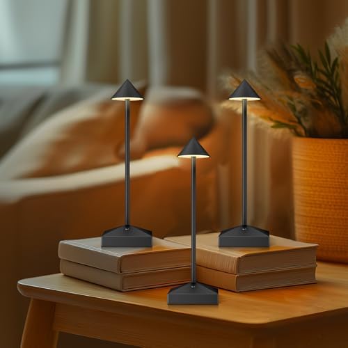 3 Pack Small Black Rechargeable Cordless Table Lamps Dimmable by FUNTAPHANTA
