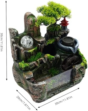 Tabletop Waterfall Fountain, 13W Mini Waterfall Rockery Tabletop Decor Rockery Water Fountain Desktop Color Changing Night Light for Bedroom Office Home Decoration (Clear + Green) - Image 2