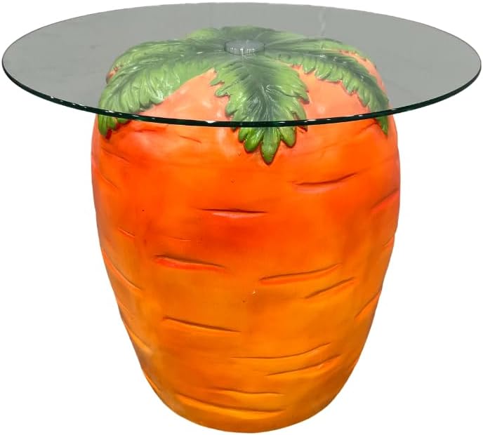 16" Carrot Shaped Resin Side Table with Glass Top, Whimsical Fruit Accent End Table for Living Room, Bedroom, Patio, Garden & Indoor Outdoor Decor - Image 5