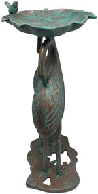 Oakland Living Cast Aluminum 30-in Twin Crane Copper Patina Bird Bath with Leaf Bowl - Image 4