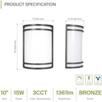 ASD LED Outdoor Wall Sconce, Bronze 120-277V 3000K 4000K 5000K ETL 2 Pack - Image 2