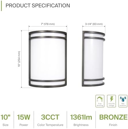 ASD LED Outdoor Wall Sconce, Bronze 120-277V 3000K 4000K 5000K ETL 2 Pack - Image 2