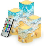 Beach Shell Starfish Flameless Candles with Remote Timer Flickering LED Pillar Candles Color Changing Set of 4 Home Table Beach Wedding Decoration by Uorisanigo