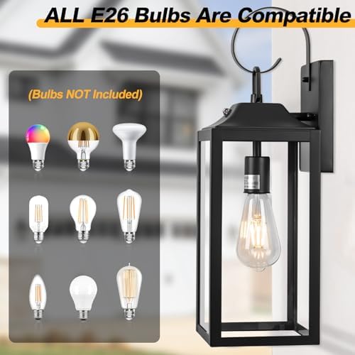 19" Large Black Dusk to Dawn Outdoor Wall Lantern Porch Light Outdoor - Image 5