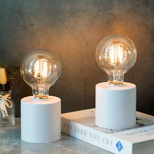 JHY DESIGN Set of 2 White Table Lamp Battery Powered 7" Tall Cordless Lamp Light with Edison Style Bulb Battery Operated Great for Living Room Bedroom Weddings Parties Patio Events - Image 6