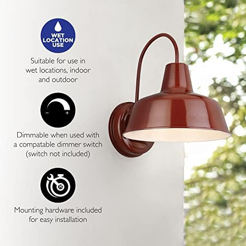 Design House Mason Farmhouse Gooseneck Barn Light, Outdoor Exterior Porch or Patio Wall Light Fixture, Rustic Red, 8 Inch Diameter, 1-Pack, 520559 - Image 4