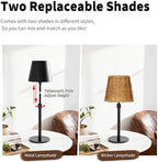 Mr.White Outdoor Waterproof Rechargeable Cordless Table Lamp with Telescopic Pole & Wicker Shade, 5200mAh Battery Operated Table Light with Touch Control, for Patio Restaurant Kitchen (Black) - Image 2