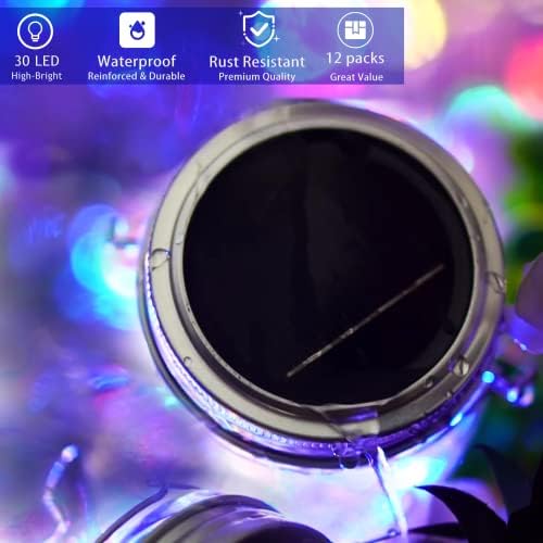 SunKite Solar Mason Jar Lights, 12 Pack 30 LED Waterproof Fairy Firefly Jar Lids String Lights with Hangers(NO Jars), Patio Yard Garden Wedding Decoration - Multicolored2 - Image 5