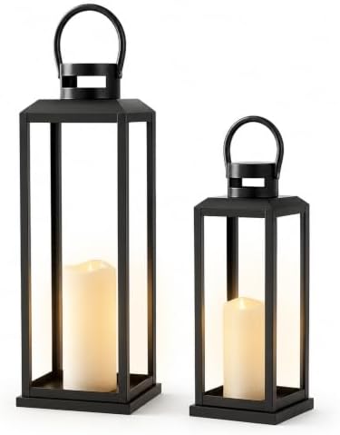 Black Lanterns Decorative Outdoor Indoor, 17" 13" Tall by VERLENS