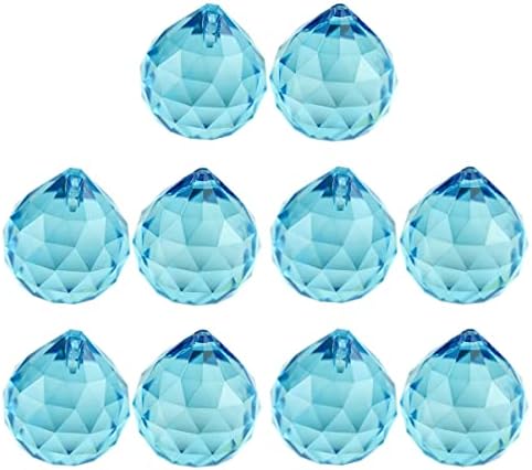 Queenbox 10pcs 30mm Crystal Suncatcher Prism Ball Rainbow Hanging Pendants Maker with Hole for Chandelier Feng Shui Window, Light Blue by Queenbox