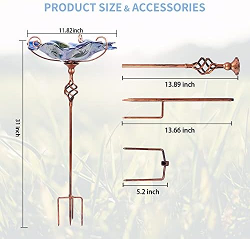 VCUTEKA Glass Bird Bath Outdoor Birdfeeder with Metal Stake Garden Decor - Image 4