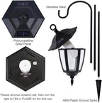 Dynaming 4 Pack Solar Halloween Flame Hanging Lights Outdoor, Flickering Flame LED Garden Lanterns with 4x38 Inch Shepherd Hooks, Landscape Lighting Waterproof for Lawn Yard Pathway Driveway, Purple - Image 5