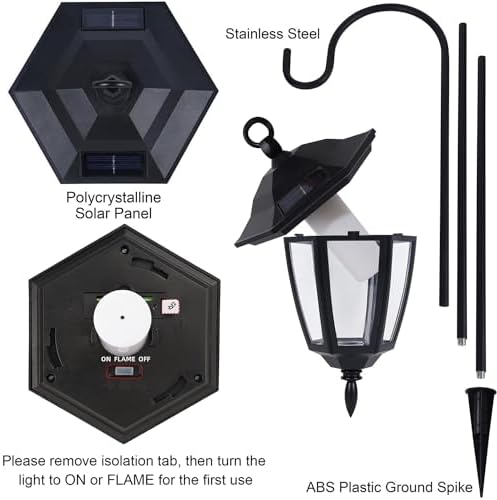 Dynaming 6 Pack Solar Halloween Flame Hanging Lights Outdoor, Flickering Flame LED Garden Lanterns with 4x38 Inch Shepherd Hooks, Landscape Lighting Waterproof for Lawn Yard Pathway Driveway, Purple - Image 5