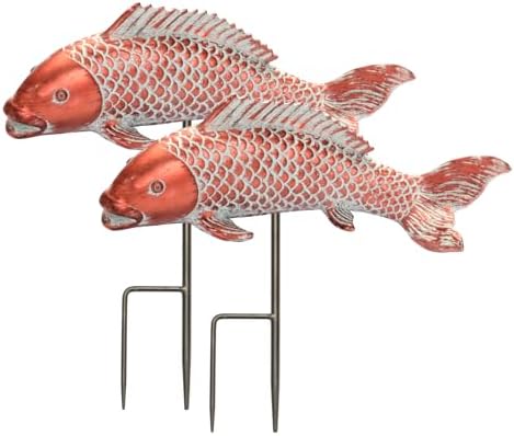 Outdoor Statues Garden Koi Fish Decor, 2pcs Antique Copper Koi Fish Sculpture for Pond Lawn Patio Porch Yard Decor Home House Ornaments, Birthday Gardening Gifts for Grandma Women - Image 2
