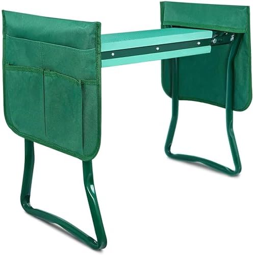 iPower Garden Kneeler and Seat Foldable Kneeling Bench with Sturdy Soft EVA Foam Pad for Outdoor, Fishing, Camping, 2 Tool Pouches Included, Green by iPower