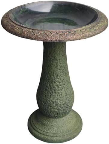 Tall Bird Bath for Outside 23 Inch Roman Green - Stone-Resin Composite Pedestal Birdbath Bowl - Decorative Standing Outdoor Garden Decor for Front Porch Patio Yard Backyard Lawn Ornament by Austram