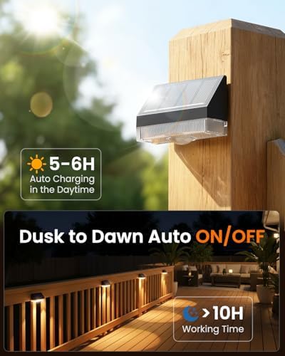 VOLISUN Solar Fence Lights 12 Pack, Fence Post Solar Lights Outdoor Waterproof with Warm White LED Spot Lens, Solar Deck Lights for Outside Wall, Deck, Patio, Yard, Rail, Garage, Pool - Image 5