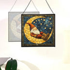 Crescent Moon Gnome Stained Glass Suncatcher – Square Hanging Window Panel for Home or Greenhouse – Whimsical Glass Art Gift for Garden Lovers, Christmas, Halloween, Father Days OF6pkY - Image 4