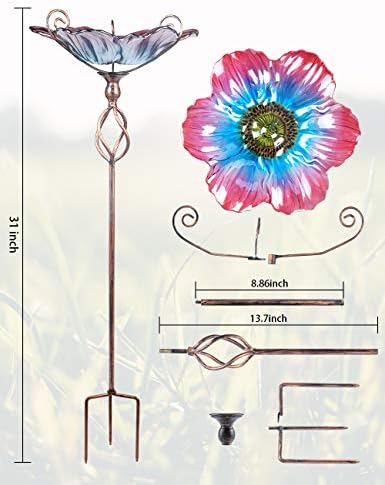 MUMTOP Glass Birdbath Birdfeeder with Metal Stake Garden Yard Outdoor - Image 3