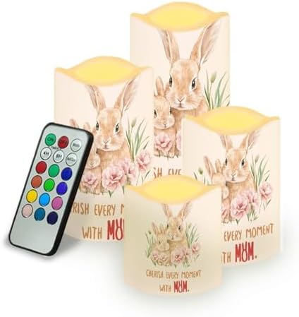 Rabbit Flameless Light Candles with Remote Timer Battery Operated Candles Color Changing Fake Pillar Candles Tea Lights Home Mothers Day Decorations by Uorisanigo
