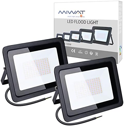 MIHEAL 110V 2 Pack 100W LED Flood Light, Warm White 3000K, IP68Waterproof Super Bright Security Lights, Outdoor Floodlight for Yard, Garden, Playground, Basketball Court by Miheal