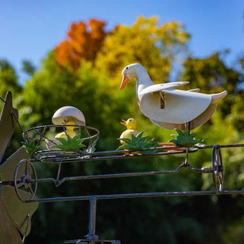 Windmill Spinner with Moving Hand-Painted Animals Scenes on Top, Includes Metal Tower Stand, Decorative Garden Decor (Hatching Duckling) - Image 2